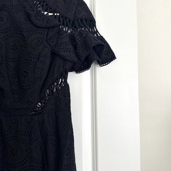 NWT ZIMMERMANN Black Helm Circles Eyelet Short Flutter Sleeve Mini Dress Size S - Picture 3 of 8